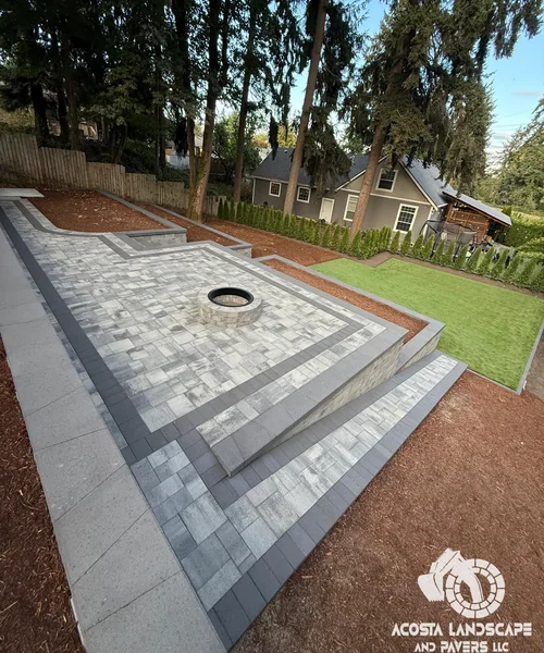 Landscape Design, Tiered Paver Patio & Turf in Shoreline 